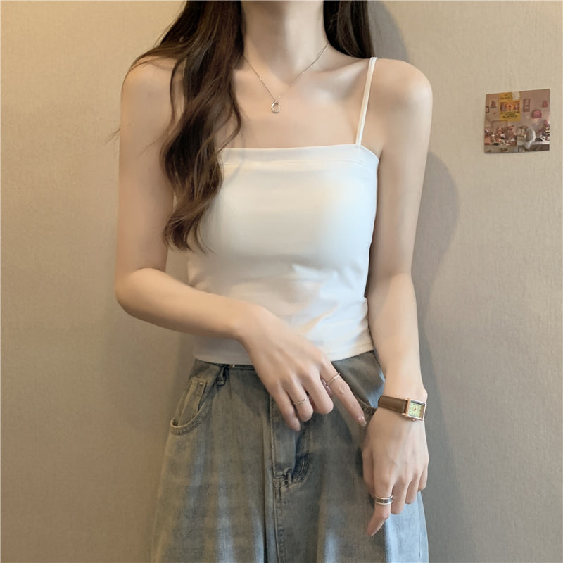 Chic Flat-Neck Camisole with Built-in Bra - Summer Beautiful Back Tube Top