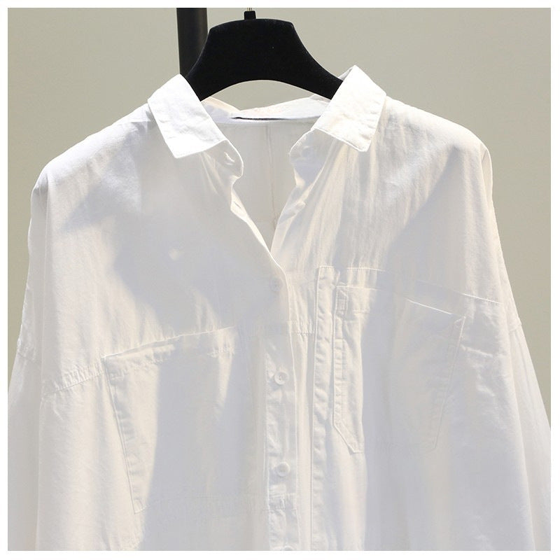 Women's White High-Low Shirt with Double Pockets - Effortless Edge Meets Everyday Chic