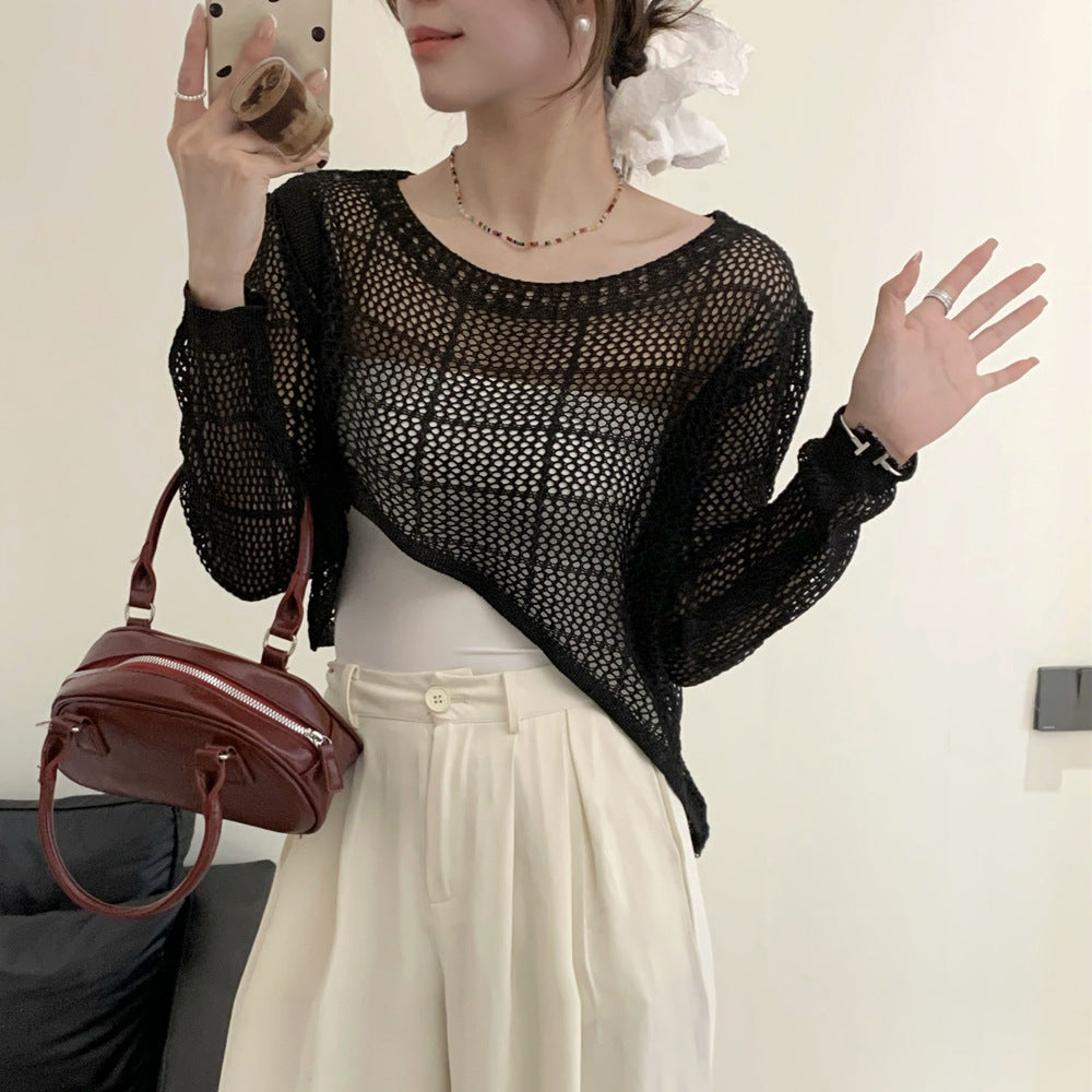 2025 New Women's Irregular Knit Cardigan - Hollow Out Long-Sleeve Sweater for Spring & Autumn