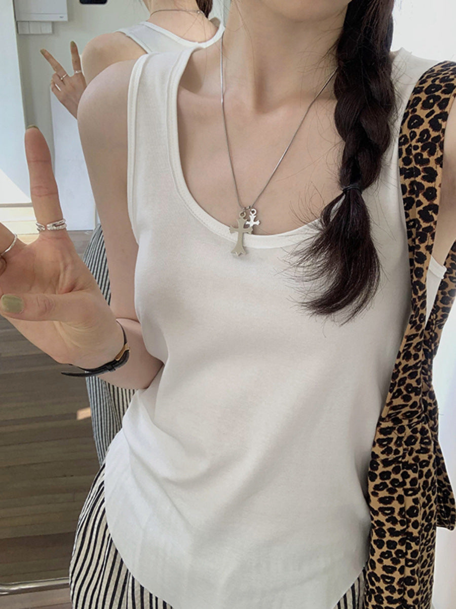 Women's Irregular Hem I-Shaped White Vest - Niche Summer Sleeveless Outerwear