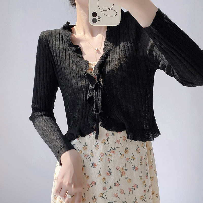 Women's Summer Sun Protection Knitted Cardigan - Lightweight Fairy-Style Shawl with Thin Suspender Skirt, Air Conditioning Blous