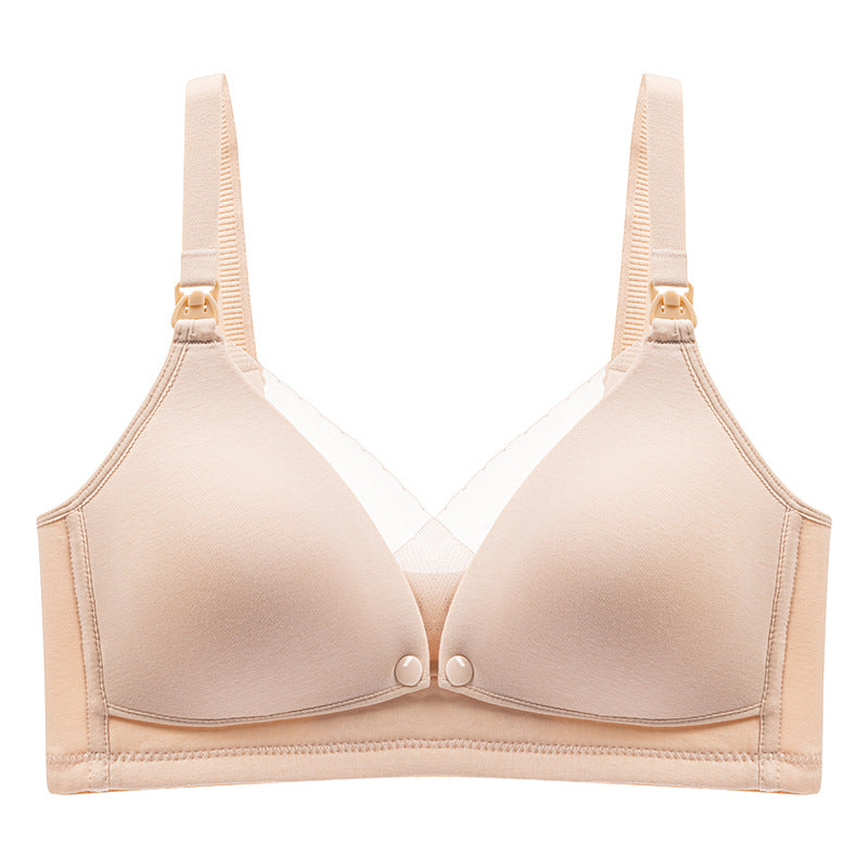 Women silk nursing bra push-up rimless front top buckle maternity underwear pregnancy feeding bra