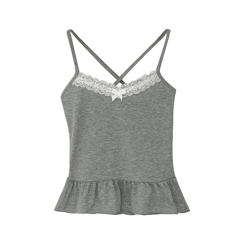 White Lace Ruffled Sling Top - Sweet & Spicy Summer Seaside Style