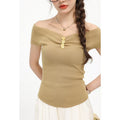 Sweet One-Shoulder Knitted Sweater - Slimming & Lightweight Off-Shoulder Short Top for Women