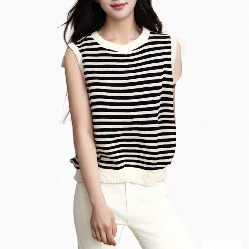 Women's Summer Striped Knitted Tank Top - Sleeveless Fashionable Bottoming Shirt Vest
