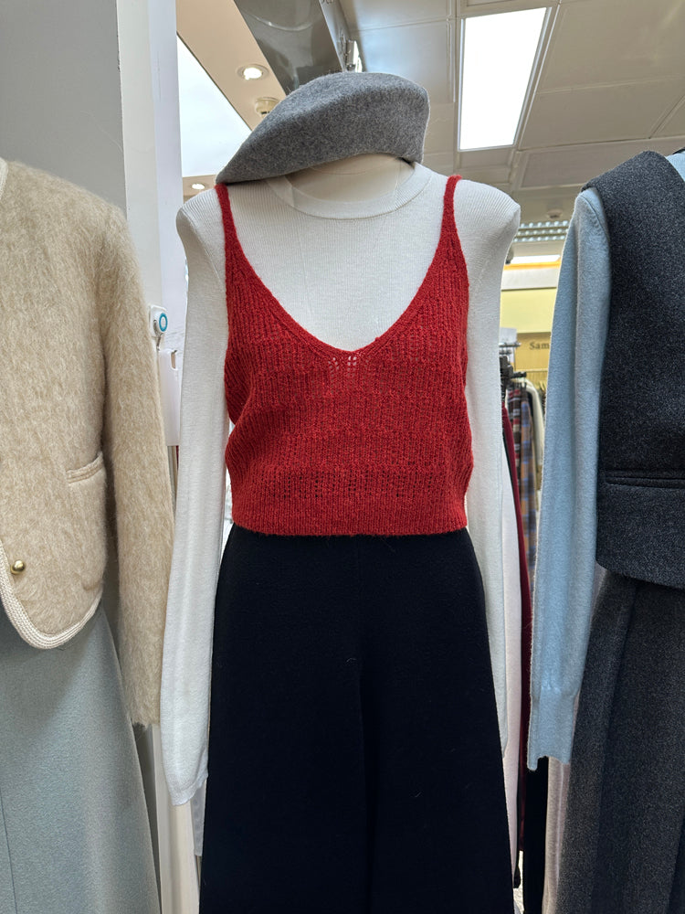 Spring New Slim Short Knitted Suspender Top - Simple, Versatile, and Stylish