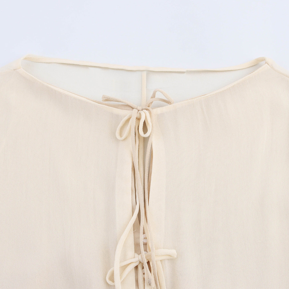Women's Long Flounced Sleeves Short Front Chiffon Shirt Loose White