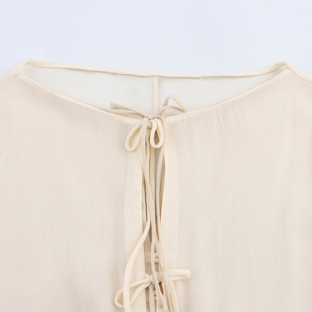 Women's Long Flounced Sleeves Short Front Chiffon Shirt Loose White