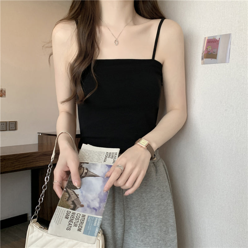 Chic Flat-Neck Camisole with Built-in Bra - Summer Beautiful Back Tube Top