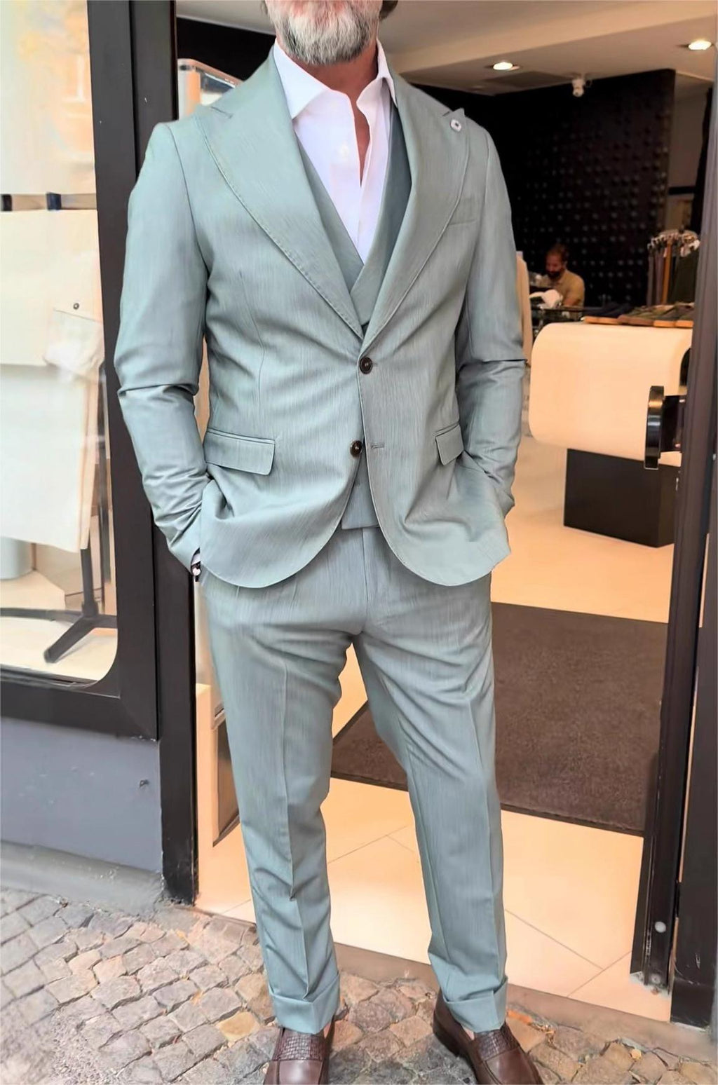 Men’s Solid Color Casual Three-Piece Suit Set
