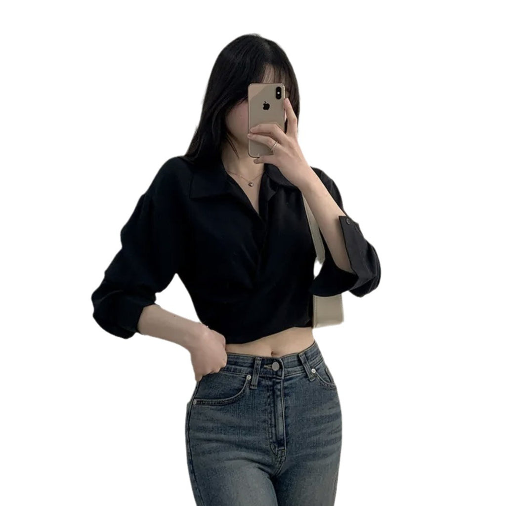 Niche Back-Tie Bow Crop Top - Exposed Navel Short Shirt for Women