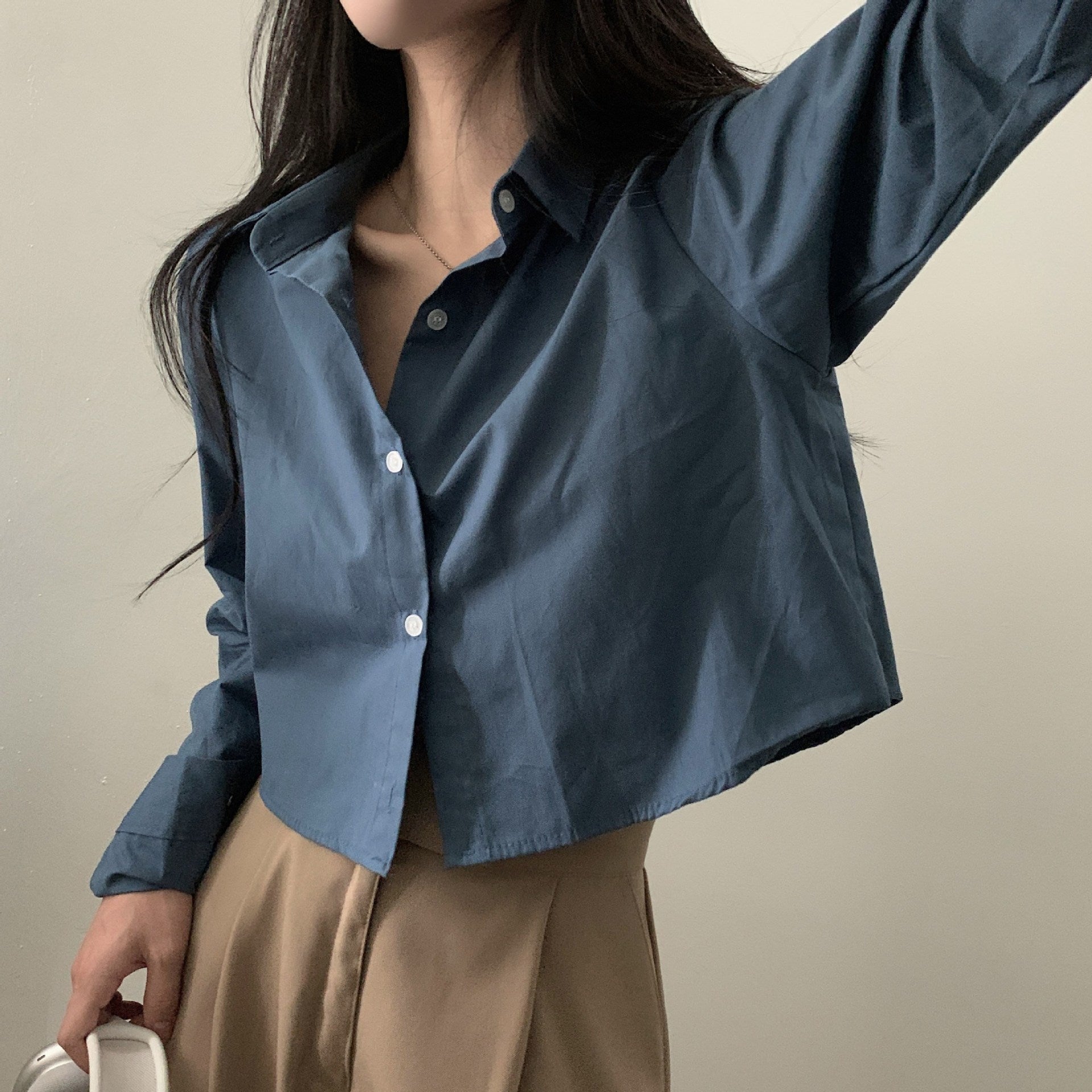 Basic Long Sleeve Short Shirt - Women's Spring & Autumn Bottoming Layer