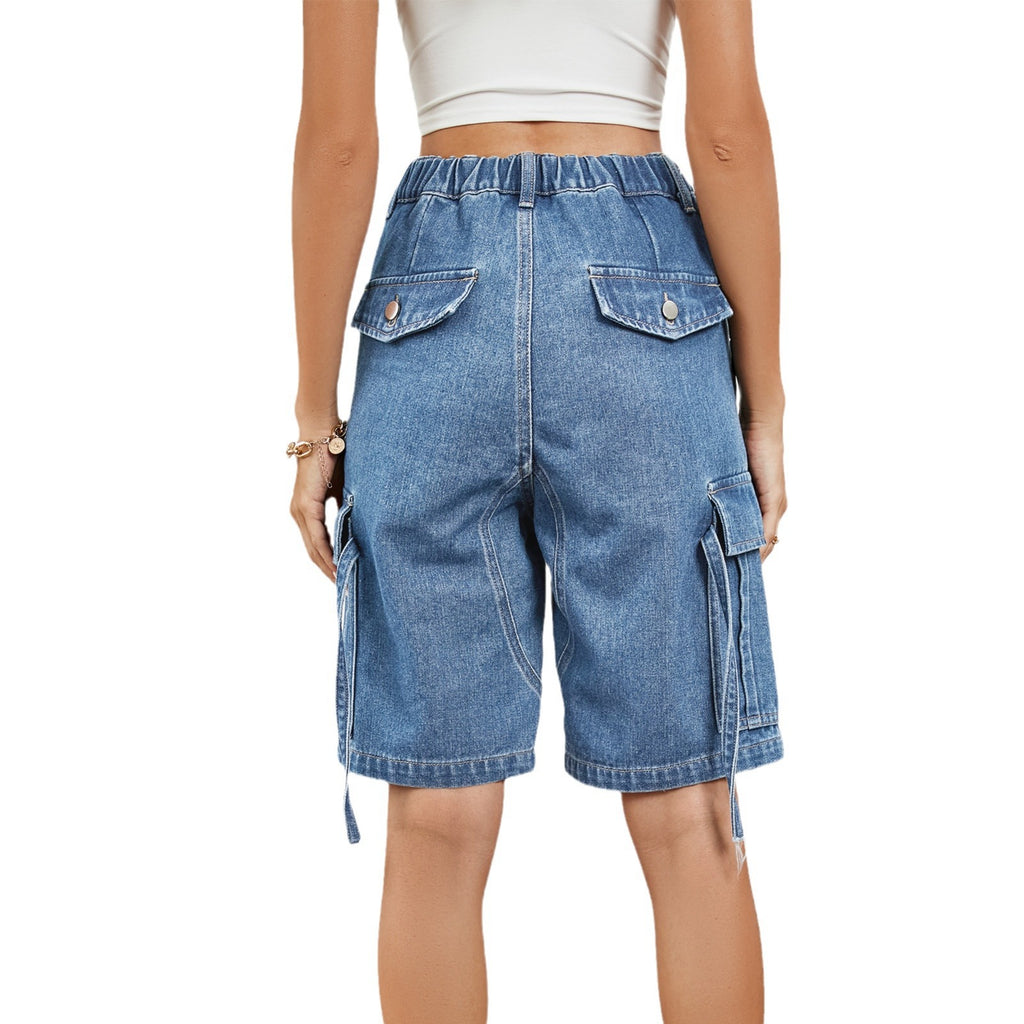 Women's Summer Washed Denim Workwear Shorts - Personalized Utility Street Style