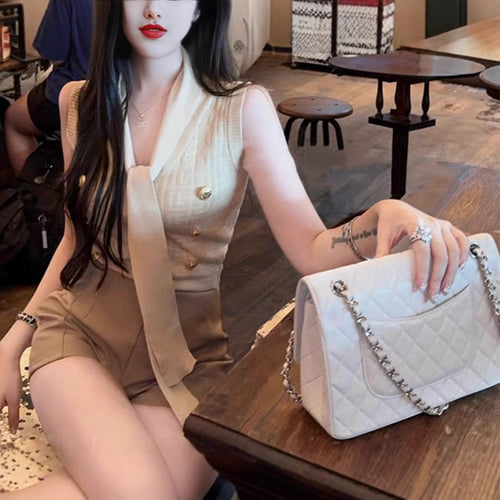 Celebrity-Inspired Chanel Style Knitted Vest - Slim Fit V-Neck Sleeveless Summer Top for Women