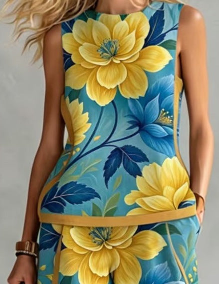 Women's Floral Print Wide-Leg Pants Two-Piece Set