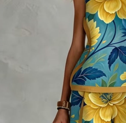 Women's Floral Print Wide-Leg Pants Two-Piece Set