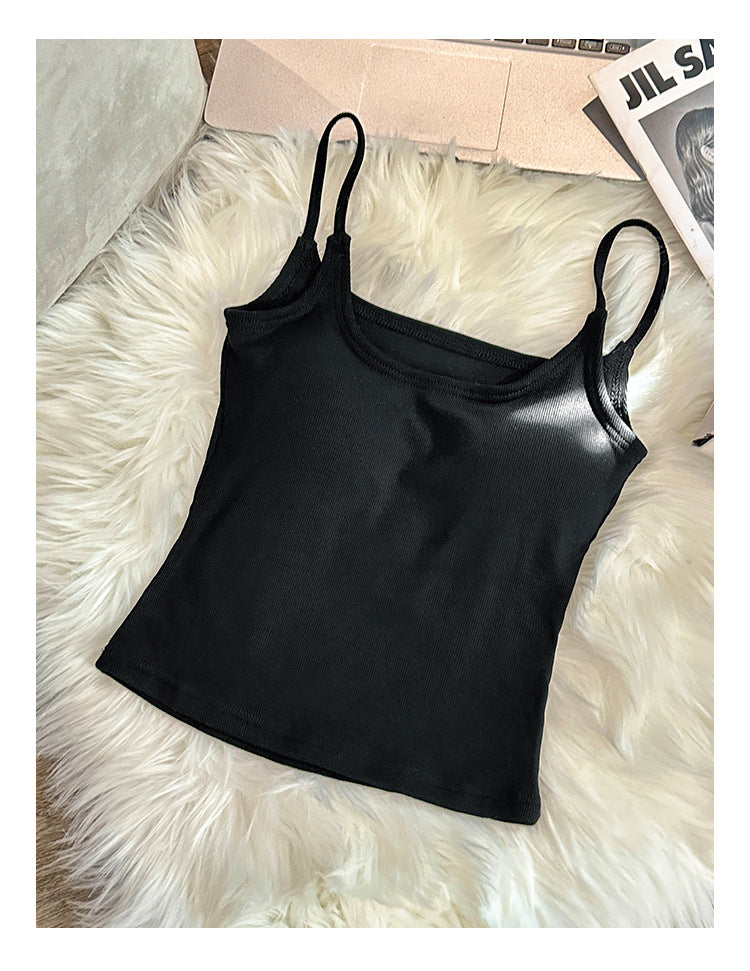 Girls' Slim-Fit Camisole with Built-In Breast Pads - Sleeveless Summer Innerwear & Outerwear Top
