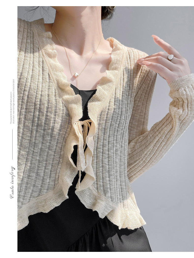 Women's Summer Sun Protection Knitted Cardigan - Lightweight Fairy-Style Shawl with Thin Suspender Skirt, Air Conditioning Blous