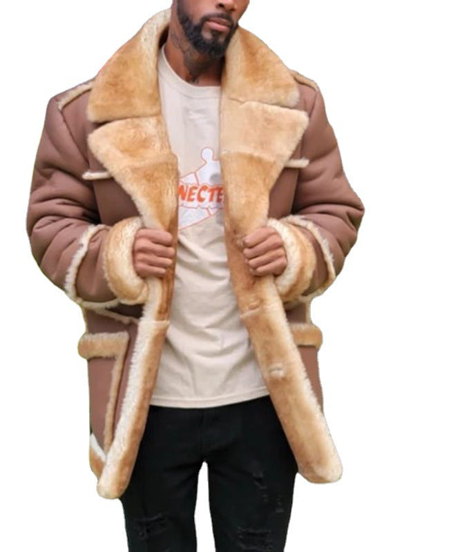 Men’s Long Brown Leather Coat with Fur Collar