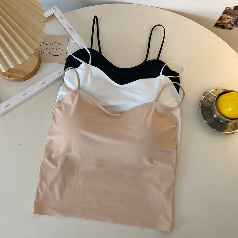 Seamless Ice Silk Camisole Vest with Fixed Cup - Elegant Back Design