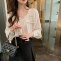 Spring Polka Dot Ruffled Blouse - Sweet Lace/Chiffon Long Sleeve Shirt for Women