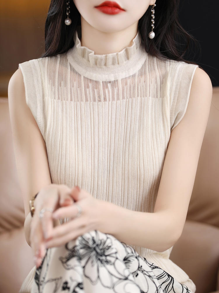Elegant Ruffled Lace Sleeveless Camisole Top - Women's Hollow Out Bottoming Shirt