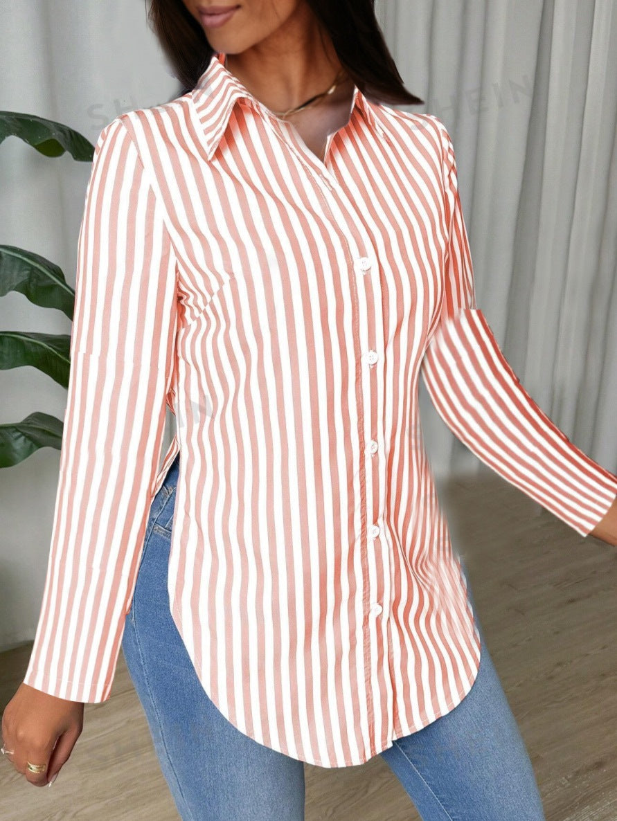 Women's Autumn Fashion Simple Striped Print Long-Sleeved Shirt