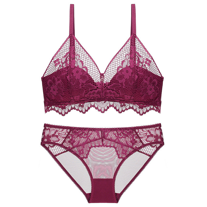Women lace high-end French bra without wires to wrap the breasts Bra Set