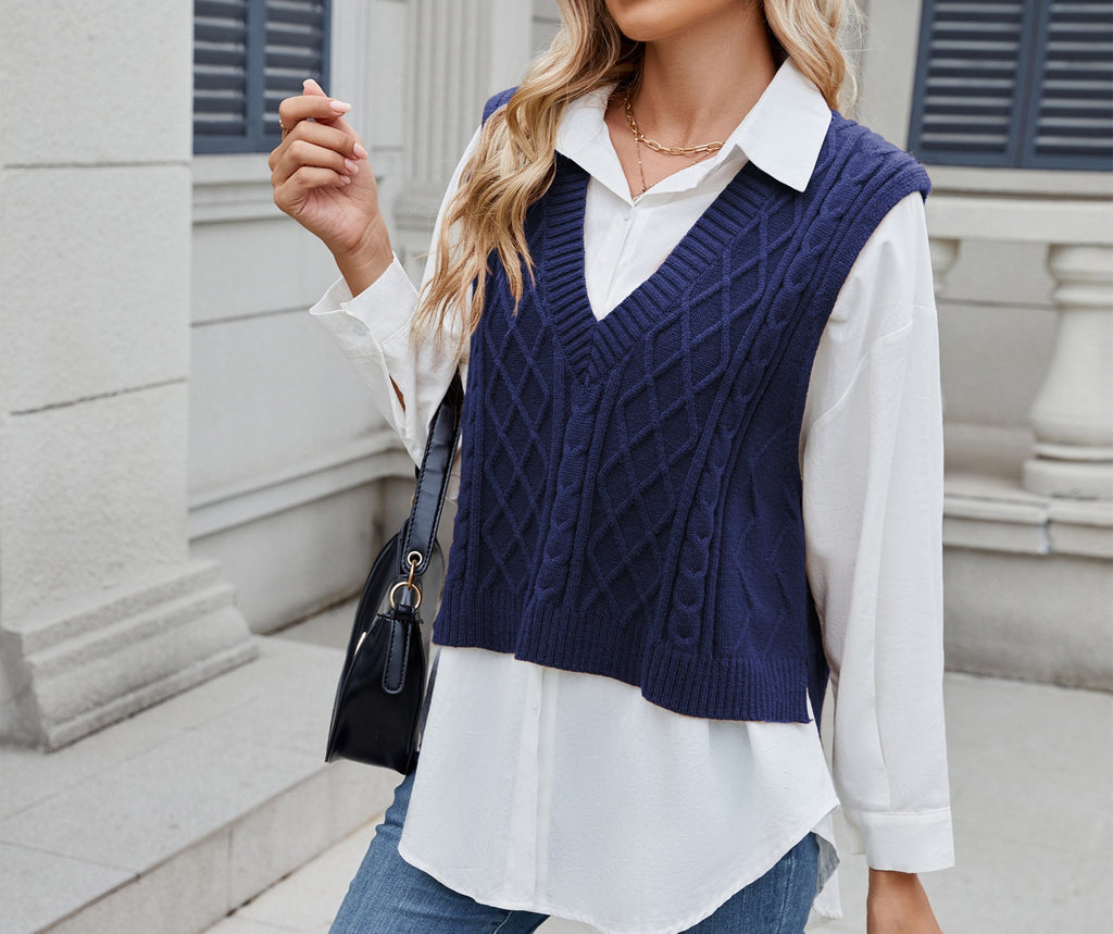 Women's Loose V-Neck Open Front Vest Coat Knit Sweater