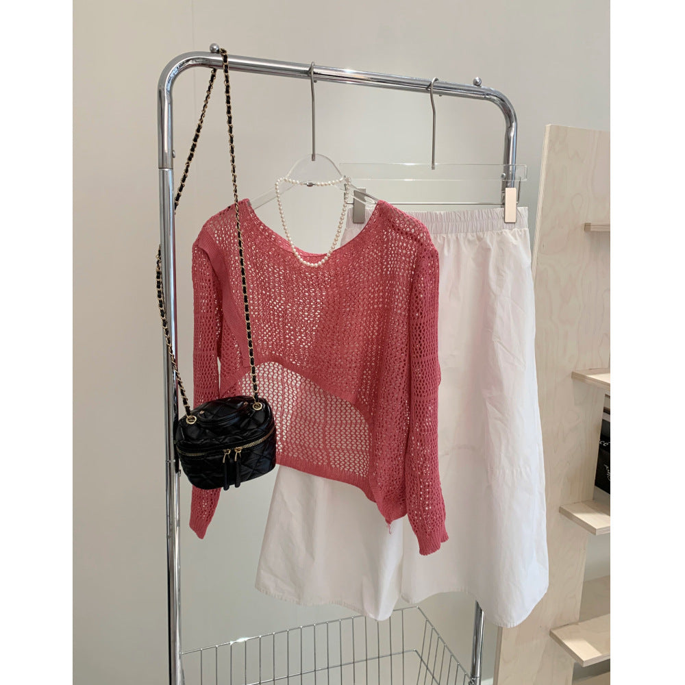 2025 New Women's Irregular Knit Cardigan - Hollow Out Long-Sleeve Sweater for Spring & Autumn