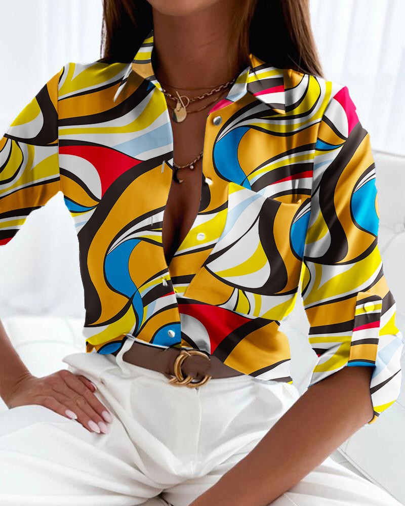Women's Spring & Autumn Printed Long-Sleeved Shirt - Casual Cross-Border Fashion Top