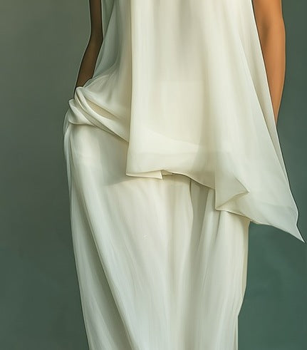 Women's Casual Loose Sleeveless Solid Color Top with Wide-Leg Pants Two-Piece Outfit Set