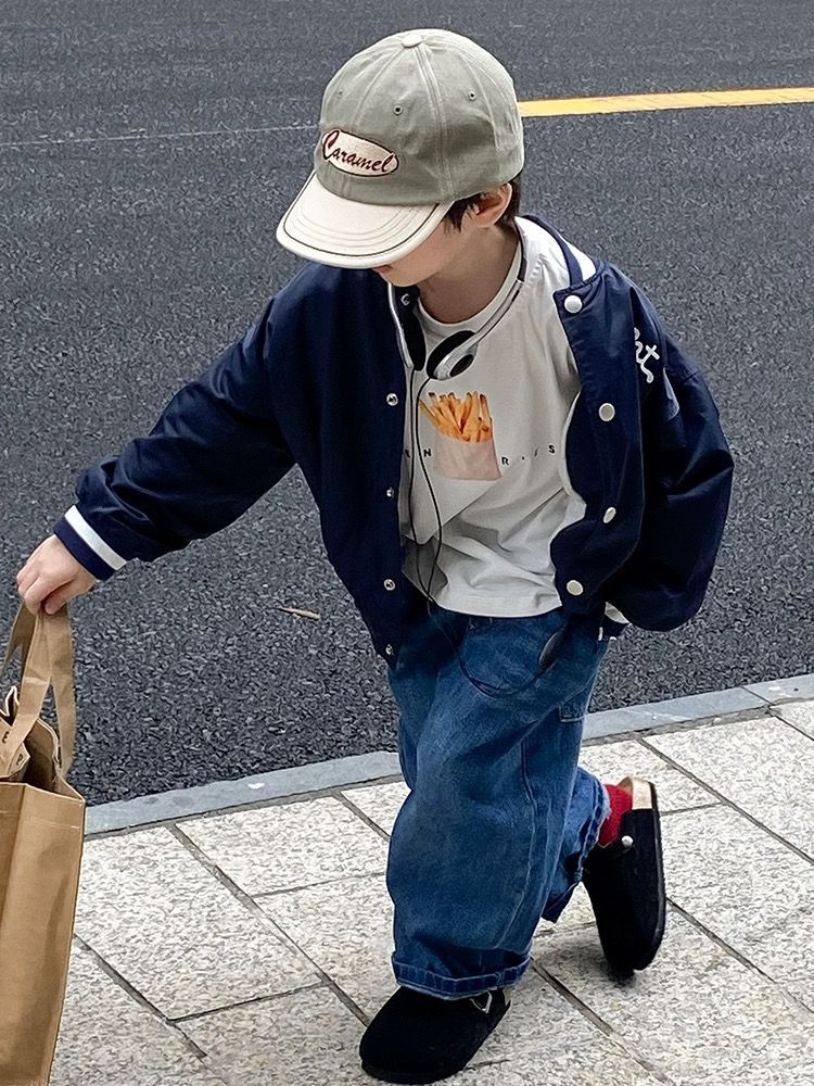 Kids’ Color-Block Trendy Baseball Jacket