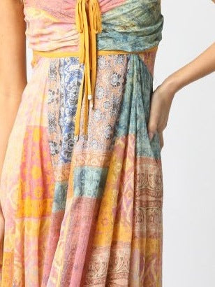 Women's V-Neck Printed Lace-Up Loose Fit Sleeveless Dress