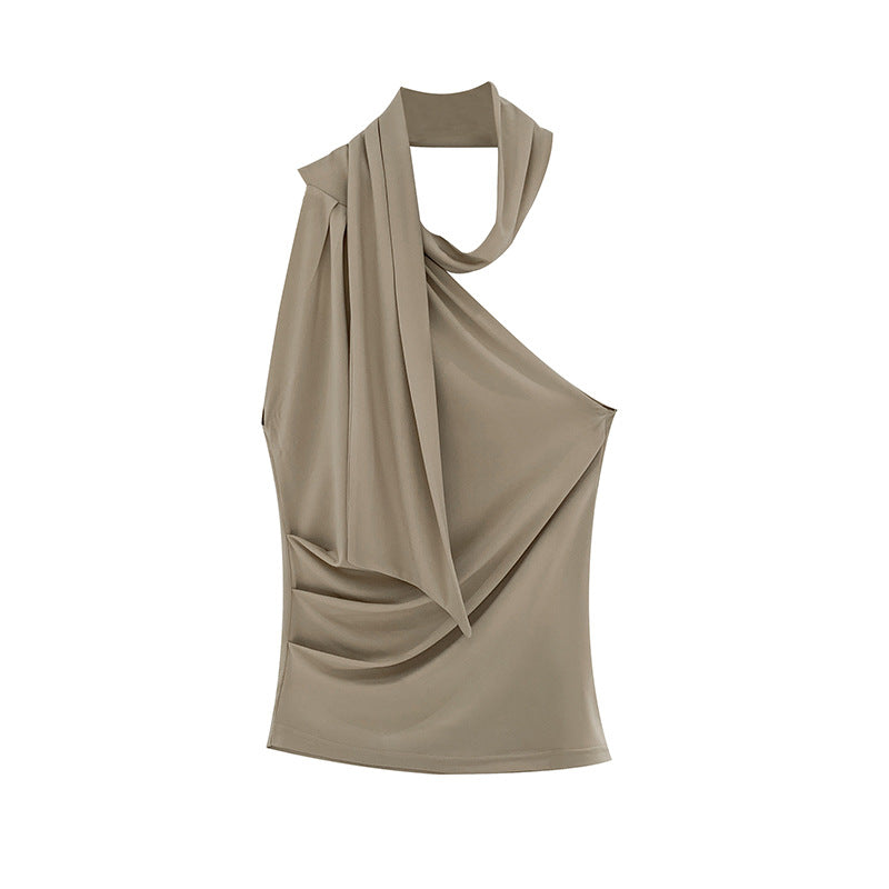Summer Off-Shoulder Elastic Sleeveless Halter Neck Lace-Up Top - Slim Fit Feminine T-Shirt