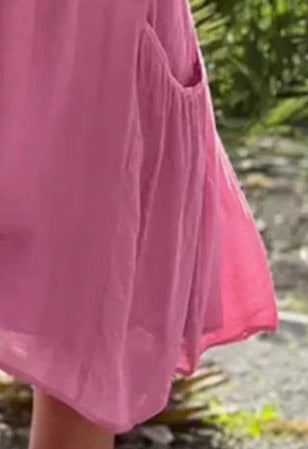 Women's Solid Color V-Neck Long Sleeve Button Front Loose Casual Dress