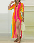 Summer Long Sleeve V-Neck Button Shirt Dress for Women – Casual & Elegant