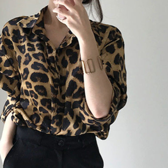 Leopard Print Shirt - Lapel, Loose Fit, Long-Sleeved All-Match Top for Women