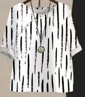 Women's Printed Round Neck Top and Loose Trousers Two-Piece Set