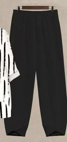Women's Printed Round Neck Top and Loose Trousers Two-Piece Set