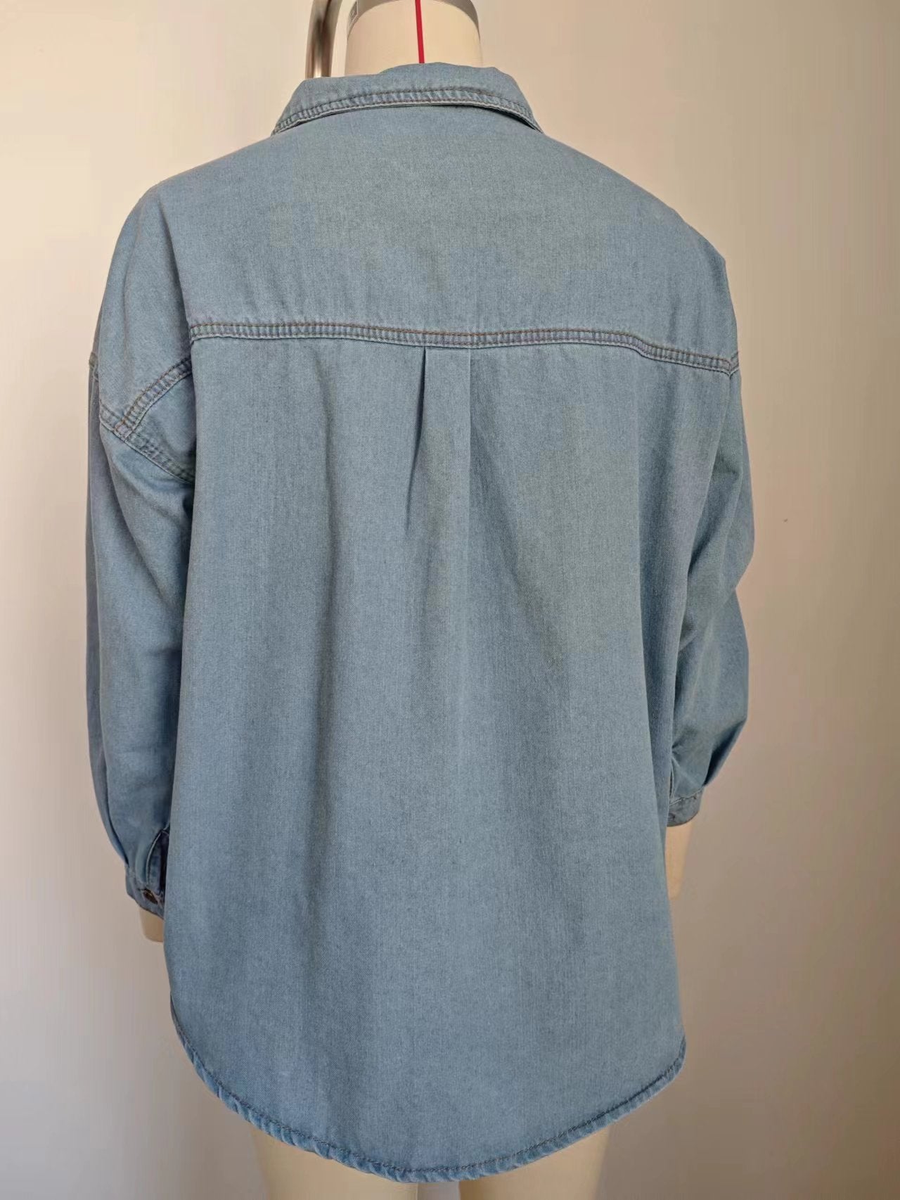 Women's Light Wash Slim Fit Denim Shirt - Long Sleeve Lightweight Casual Top | Cross-Border Fashion