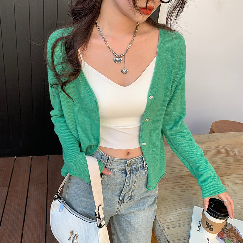 Women's Ice Silk Sunscreen Cardigan - Lightweight Summer Knit Jacket for Sun Protection