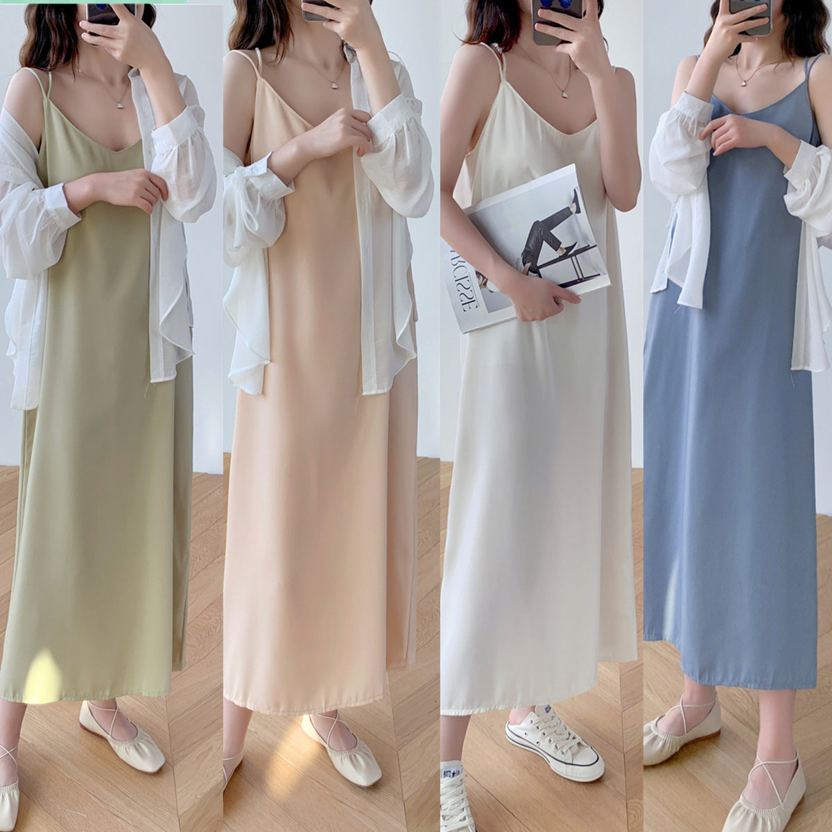 2025 Summer Trend - Women's Black Suspender Chiffon Layered Skirt Dress
