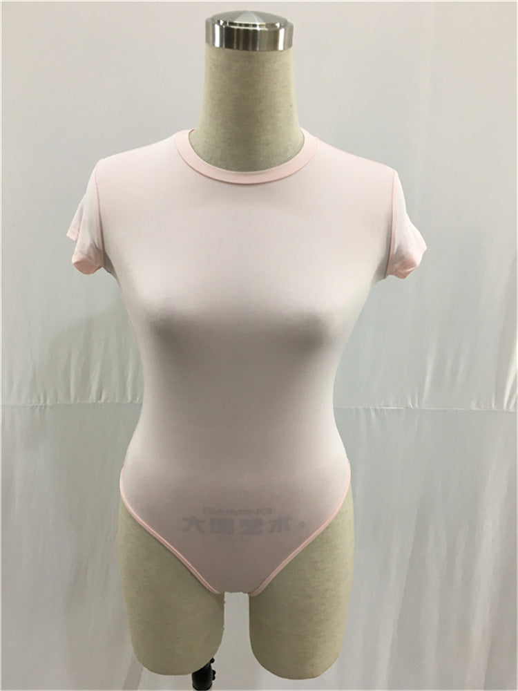 Women's Short Sleeve Bodysuit - Fitted Stretchy One-Piece Top, Snap Closure, Casual or Dressy Look