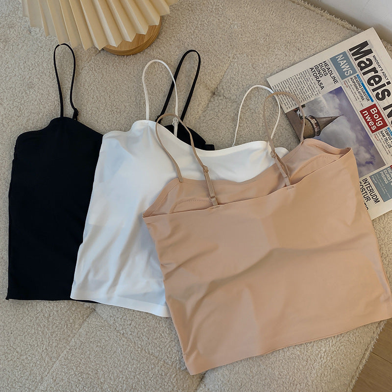 Seamless Ice Silk Camisole Vest with Fixed Cup - Elegant Back Design