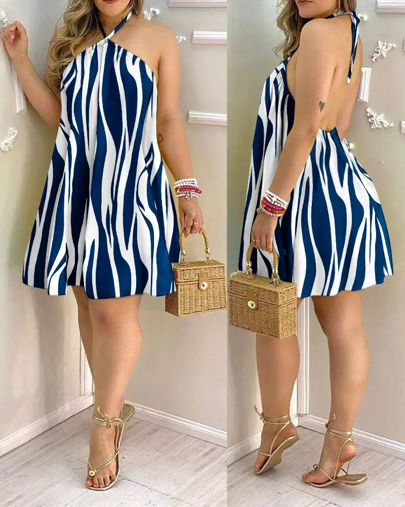 Summer Off-Shoulder Halter Neck Tie Loose Dress for Women – Casual Boho Beach Sundress