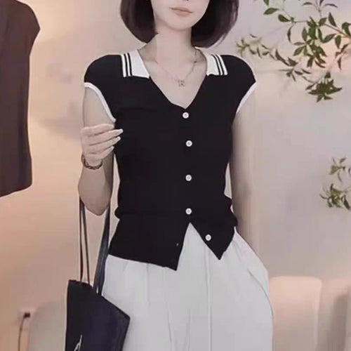 2025 Summer Women's Short-Sleeved Knitted Cardigan - Lightweight Slimming Fit
