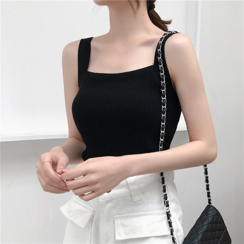 Women's Short Knitted Camisole - Elastic Sleeveless Inner Top for Layering with Blazers or Suits