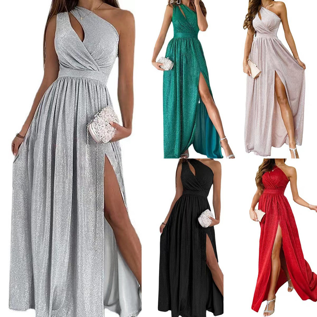 Summer Sleeveless Off-Shoulder Hollow-Out Halter Neck Slit Maxi Dress for Women – Elegant Beach & Evening Wear