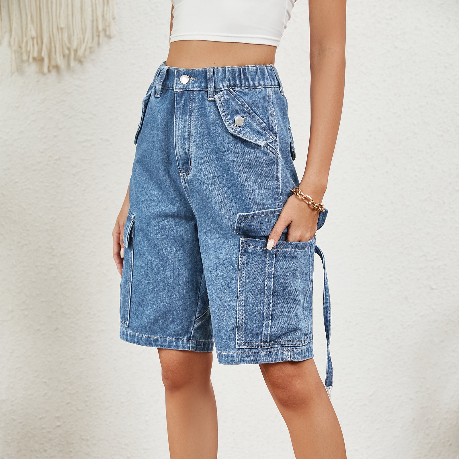 Women's Summer Washed Denim Workwear Shorts - Personalized Utility Street Style